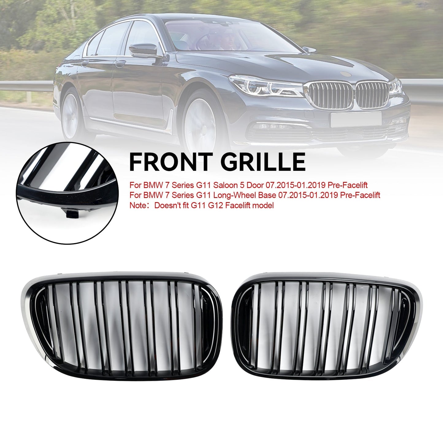 07.2015-01.2019 BMW 7er G11 Langer Radstand Vor-Facelift Schwarzer Nierengrill mit 2 Lamellen vorn