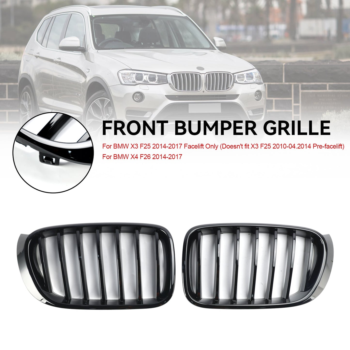 Glänzend schwarz Frontstoßstange Nierengrill Grille für BMW X3 X4 F25 F26 2014-2017