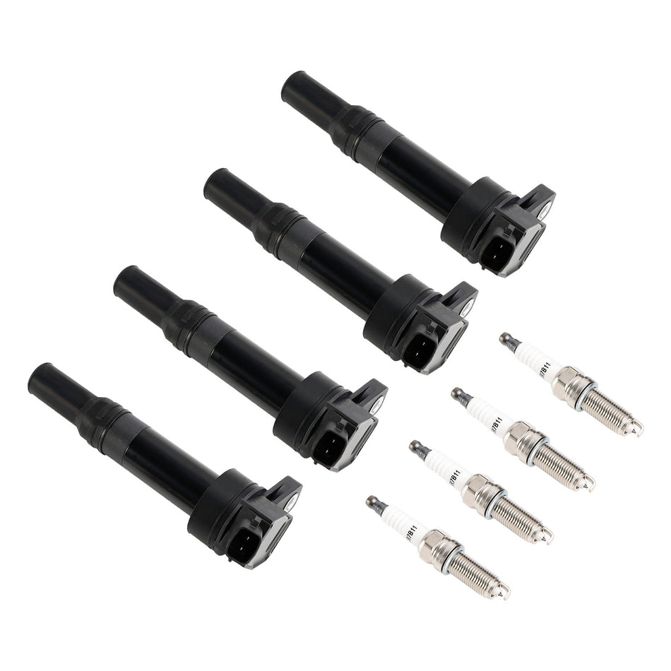 4x Zündspule + Zündkerze UF651 Für Kia Soul Forte Hyundai Elantra