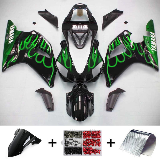 Amotopart 2000-2001 Yamaha YZF 1000 R1 Black & Green Flame Abzugskit