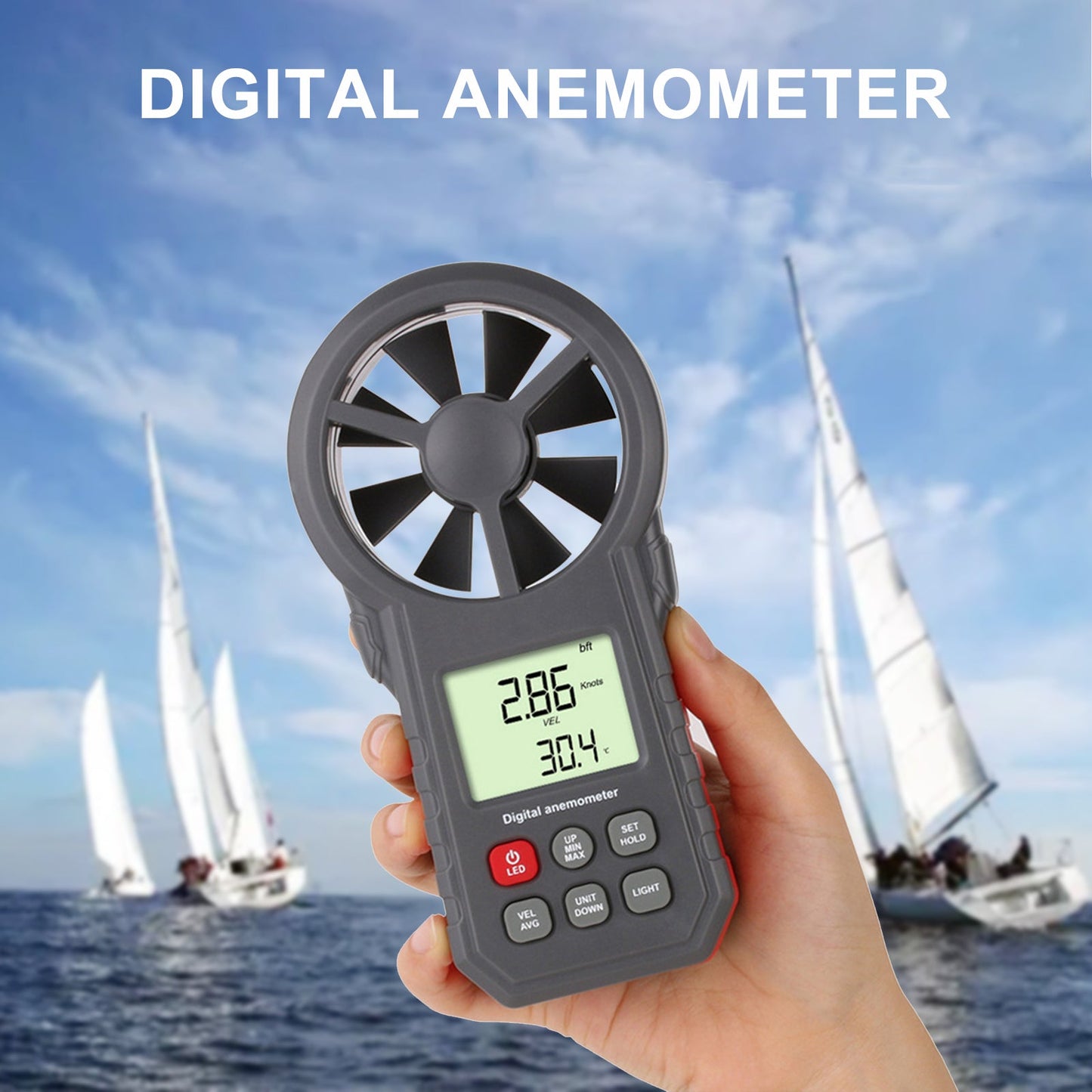 LCD Digital Anemometer Thermometer Luftdurchflussmesser Windgeschwindigkeitsmesser 0-30M/s