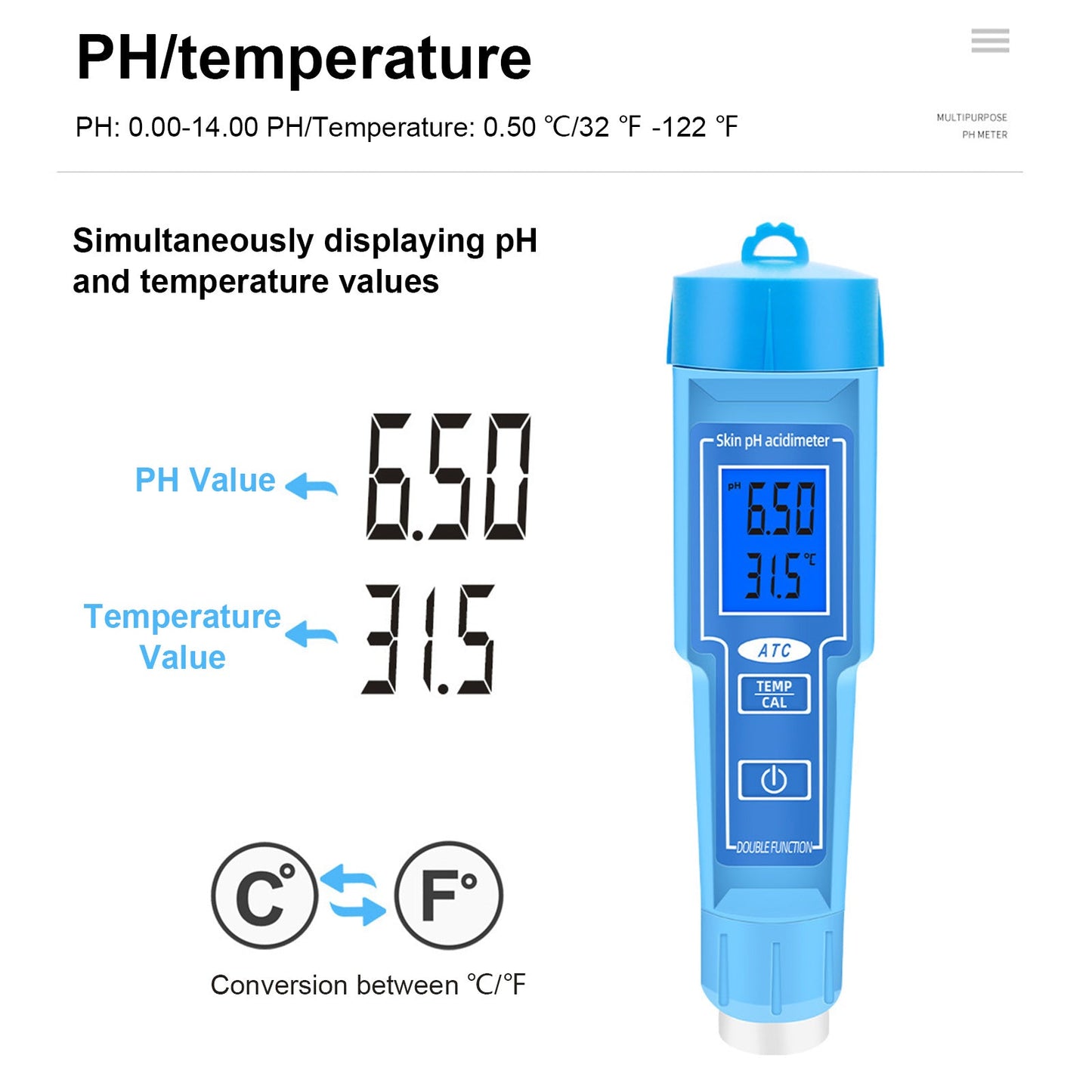 PH-Meter-Thermometer-Stift für Lebensmittel, Obst, Fleisch, Boden, Labor, digitaler S?ure-PH-Tester