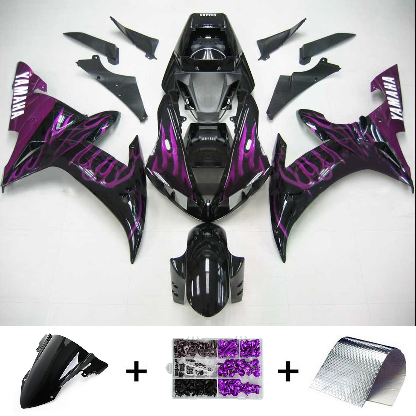 Amotopart Yamaha 2002-2003 YZF 1000 R1 Black Purple Fearing Kit