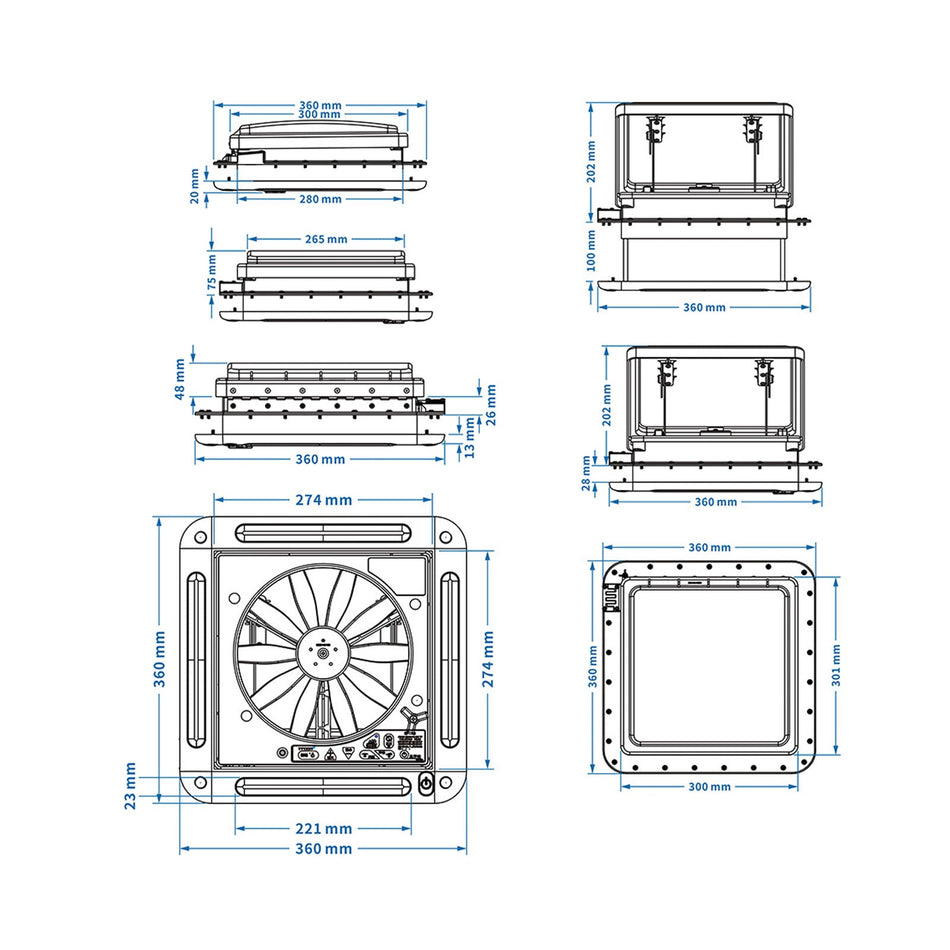11 "RV Caravan Dach Vent vorw?rts und umgekehrter Motor RV Lüfter 12V Dachlicht mit Licht