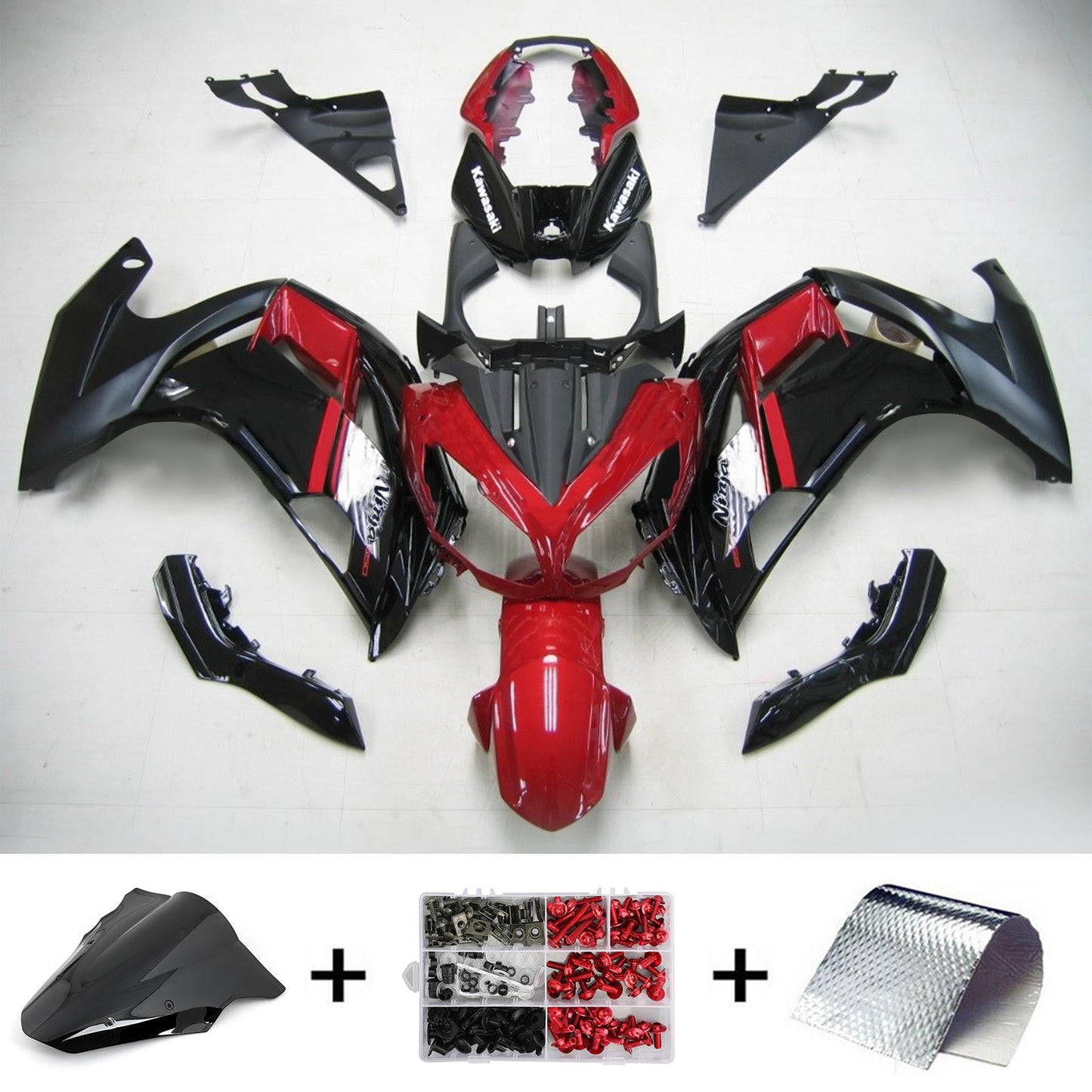 Amotopart 2012-2016 Kit carénage Kawasaki Ninja 650 Noir Rouge