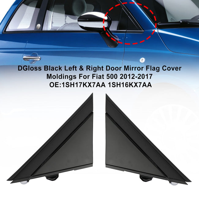 Spiegel-Flag-Abdeckungsleisten für den linken und rechten Außenspiegel in glänzendem Schwarz für Fiat 500 2012-2017 Generic