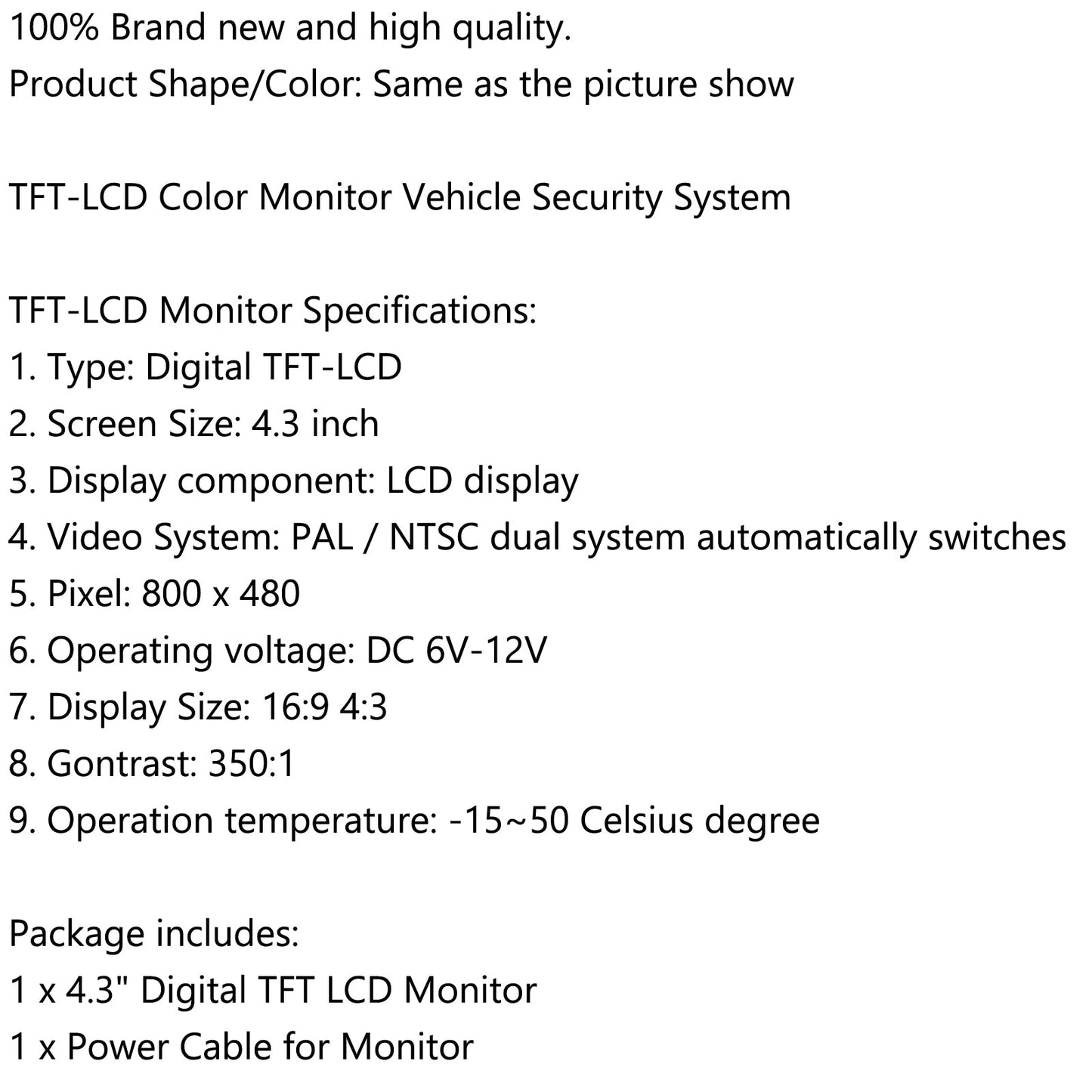 4,3 Zoll Faltbarer Automonitor TFT LCD NTSC PAL NACHTPARKASTERSISTEN 4,3 ZOLL