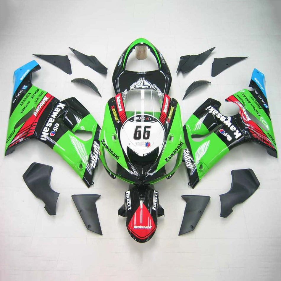 Amotopart Kawasaki 2005-2006 ZX6R 636 Schwarzes farbenfrohes Verkleidungskit