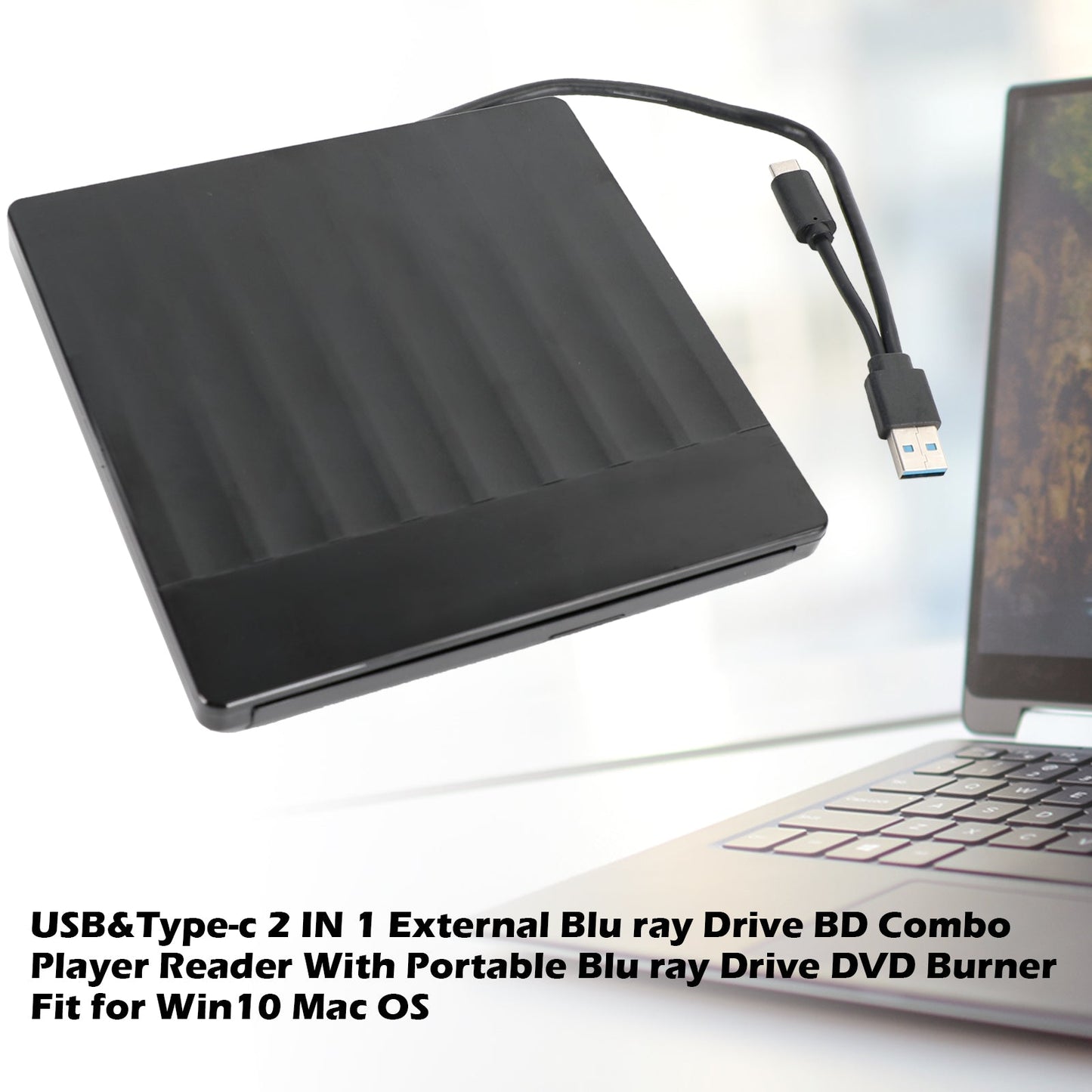 Lecteur Blu-ray externe 2 en 1 USB et Type-c Lecteur de lecteur combiné BD Lecteur portable