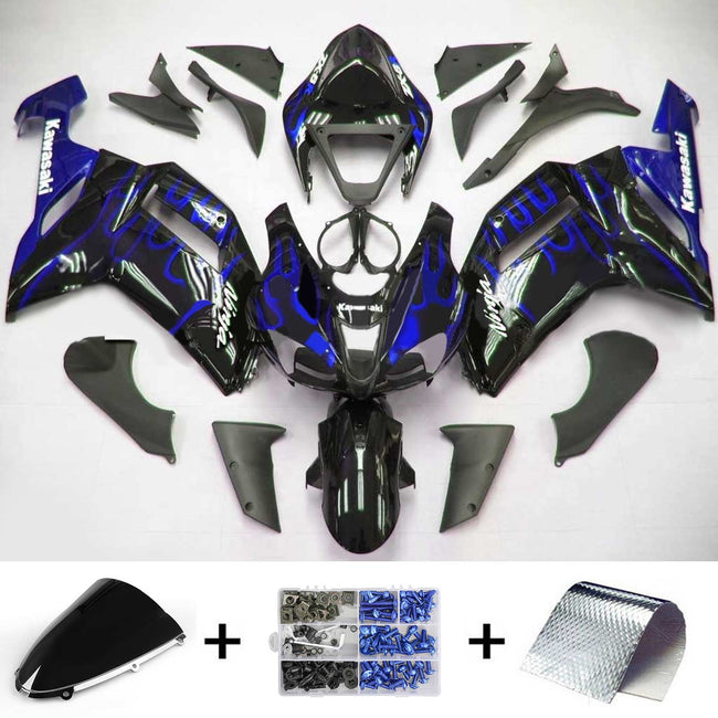 Amotopart Kawasaki 2007-2008 ZX6R 636 Noir avec kit de déclenchement Blue Line