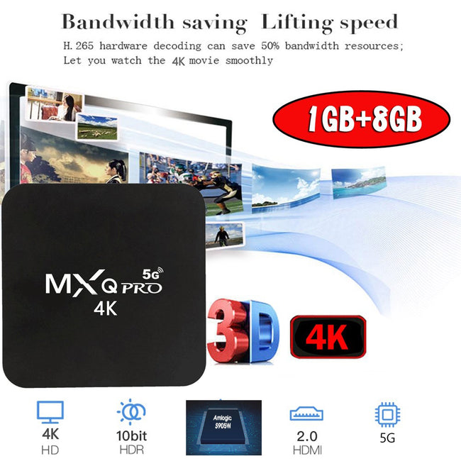 5G Wifi MXQ Pro 4K Ultra HD 64Bit Android Quad Core Smart TV Box Ram 1 Go ROM 8 Go