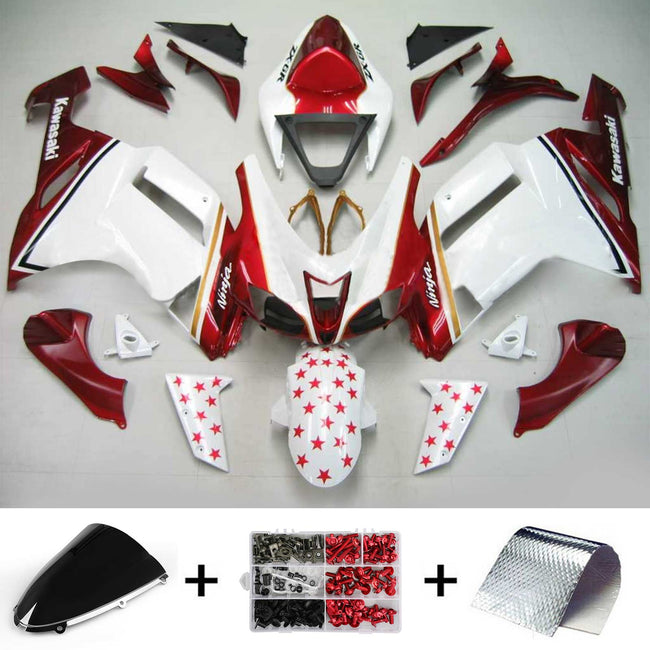 Amotopart Kawasaki 2007-2008 ZX6R 636 White With Red Star Abzugskit