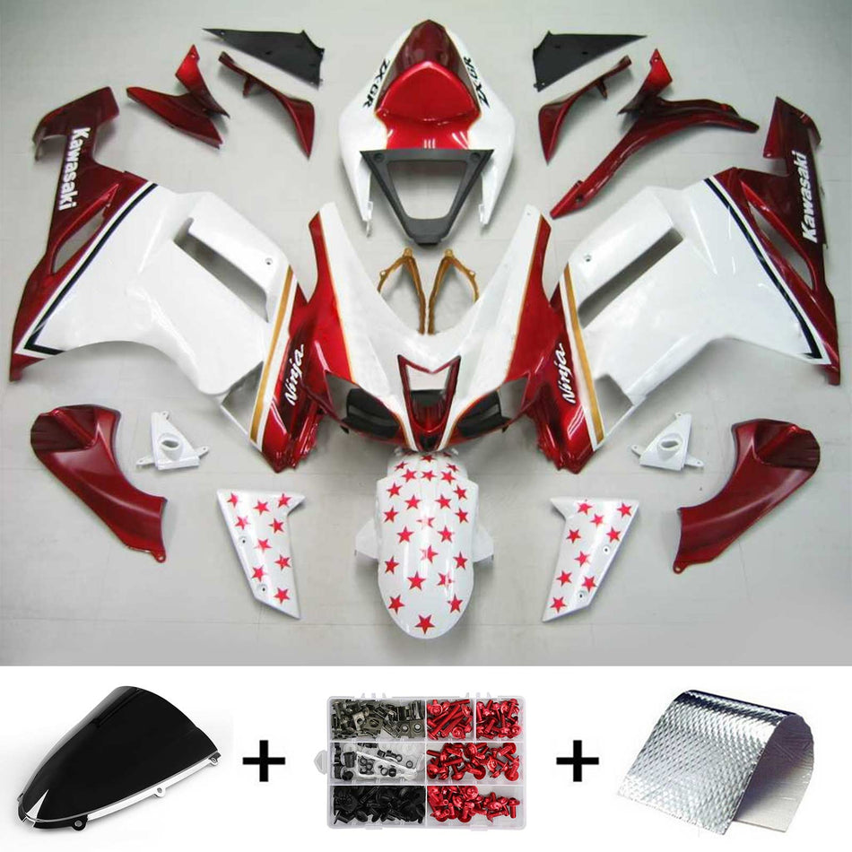 Amotopart Kawasaki 2007-2008 ZX6R 636 Blanc avec kit de déclenchement étoile rouge