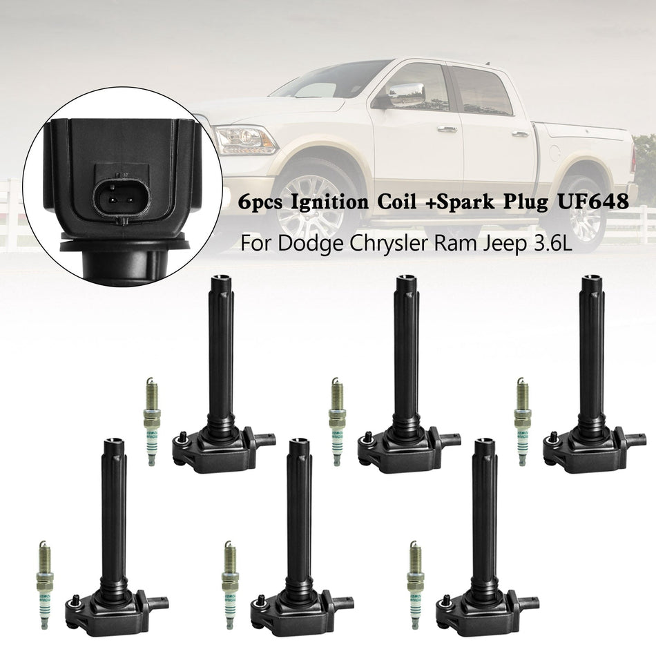2011–2017 Chrysler 200 300 Dodge Challenger Charger Grand Caravan Journey 3,6 l V6 6 Stück Zündspule + Zündkerze UF648