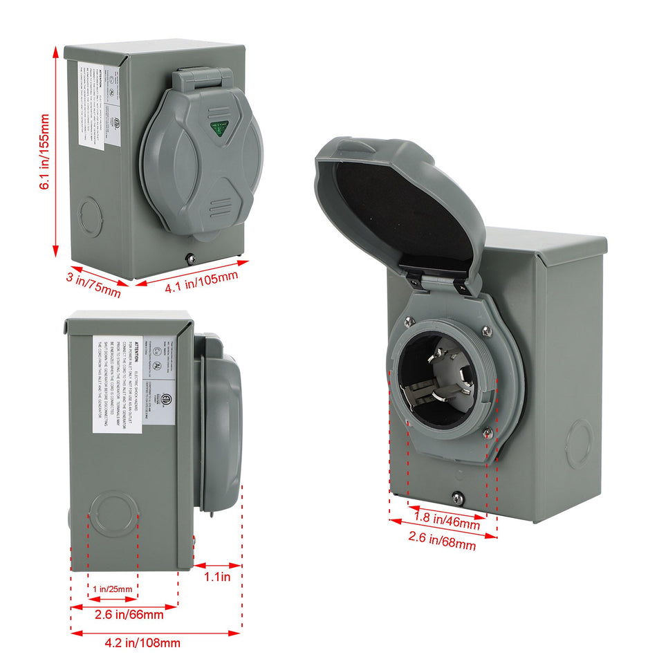 RV 50 Amp Power Inlet Box Au?ensteckdose 3-poliger Verriegelungsstecker mit LED-Licht