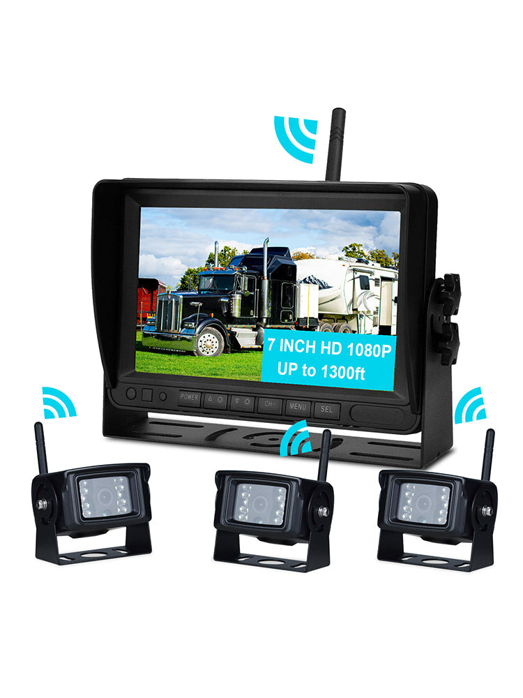 7-Zoll-Display AHD 1080P Wireless 3CH Rückfahrkamera-Set für LKW-Anh?nger