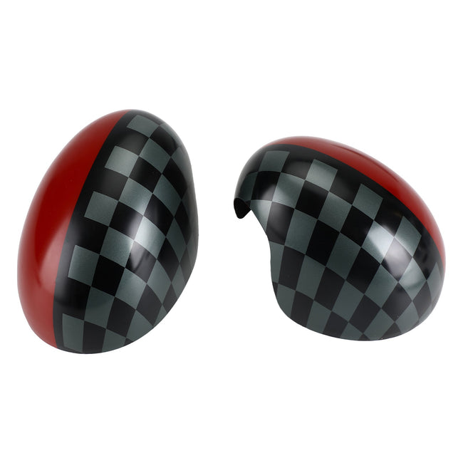 Coques de rétroviseurs rouges à carreaux noirs/gris pour Mini Cooper Hardtop F55 F56