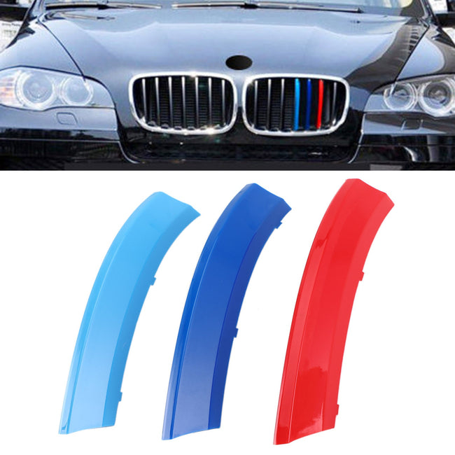 Tri-Colour-Frontgrillgrill-Abdeckstreifen Clip-Trimm für BMW x5 2008-2013