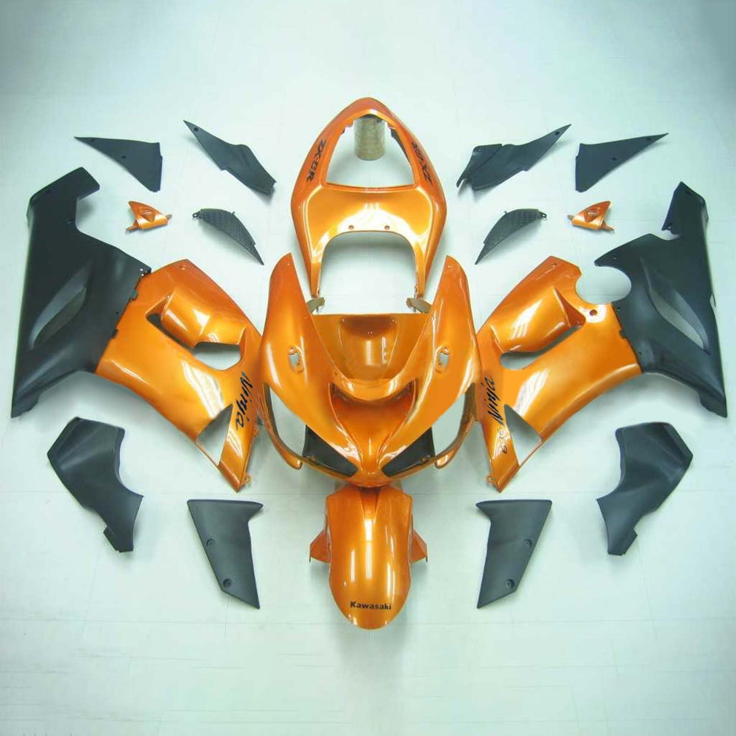 Amotopart Kawasaki 2005-2006 ZX6R 636 Orange mit Schwarzverkleidungskit