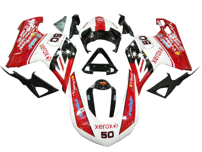 Amotopart Carénages pour 2007-2012 Ducati 1098 1198 848 Rouge et Blanc Xerox No.50 Racing Generic