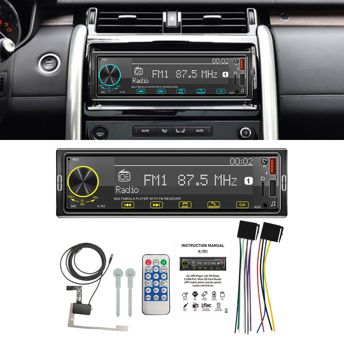 2.5D Écran Tactile 1DIN Bluetooth Radio Stéréo FM Lecteur MP3 de Voiture avec DAB