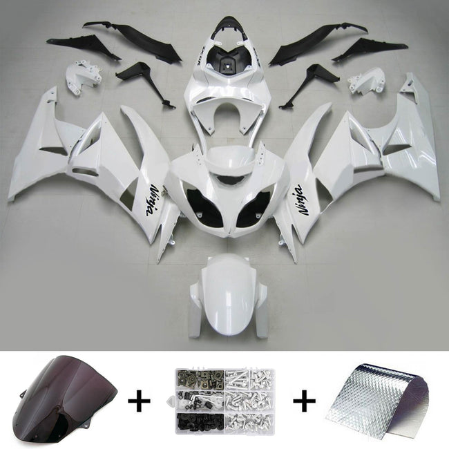 Amotopart Kawasaki 2009-2012 ZX6R 636 White Black Fearing Kit