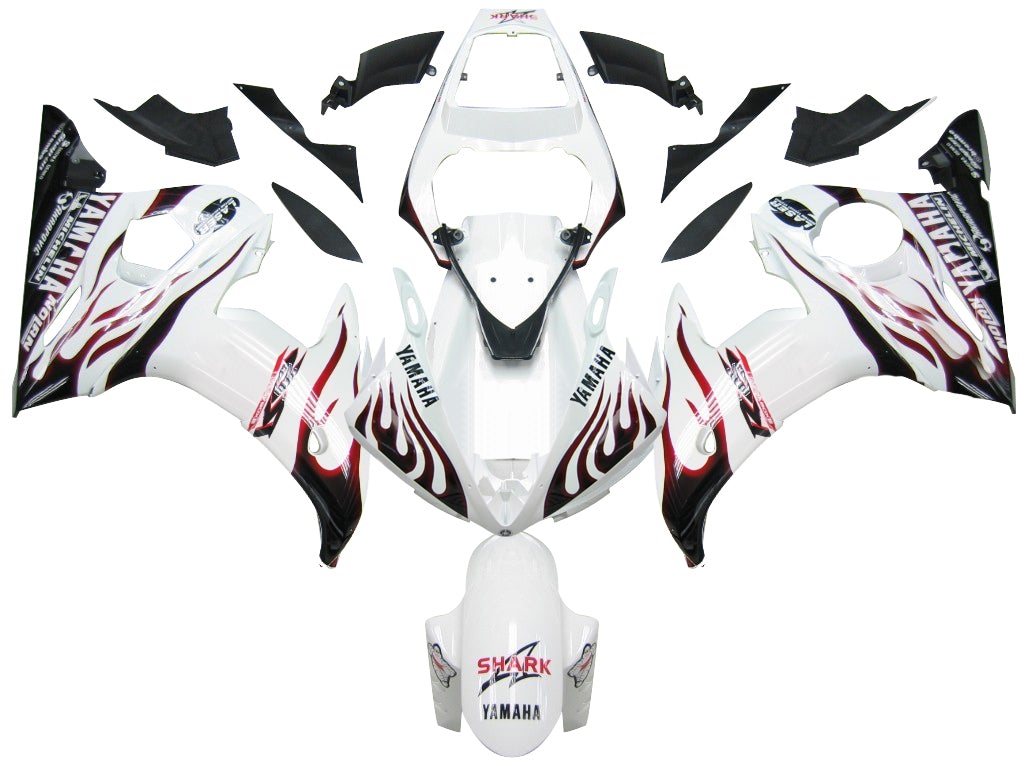 Amotopart 2005 Yamaha R6 Verkleidung White & Black Flame Kit