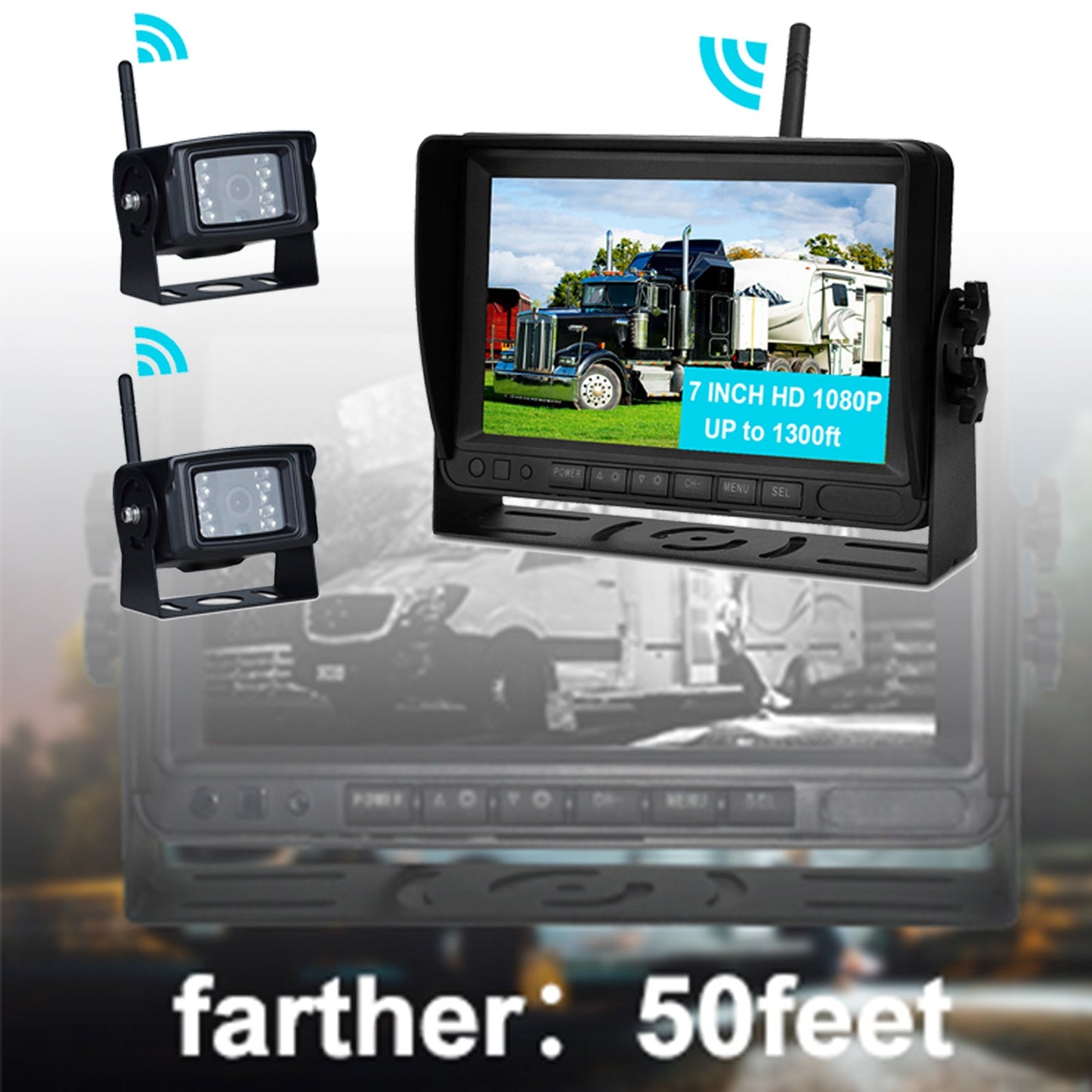 7-Zoll-Display AHD 1080P, kabelloses 2-Kanal-Rückfahrkamera-Set für LKW-Anh?nger