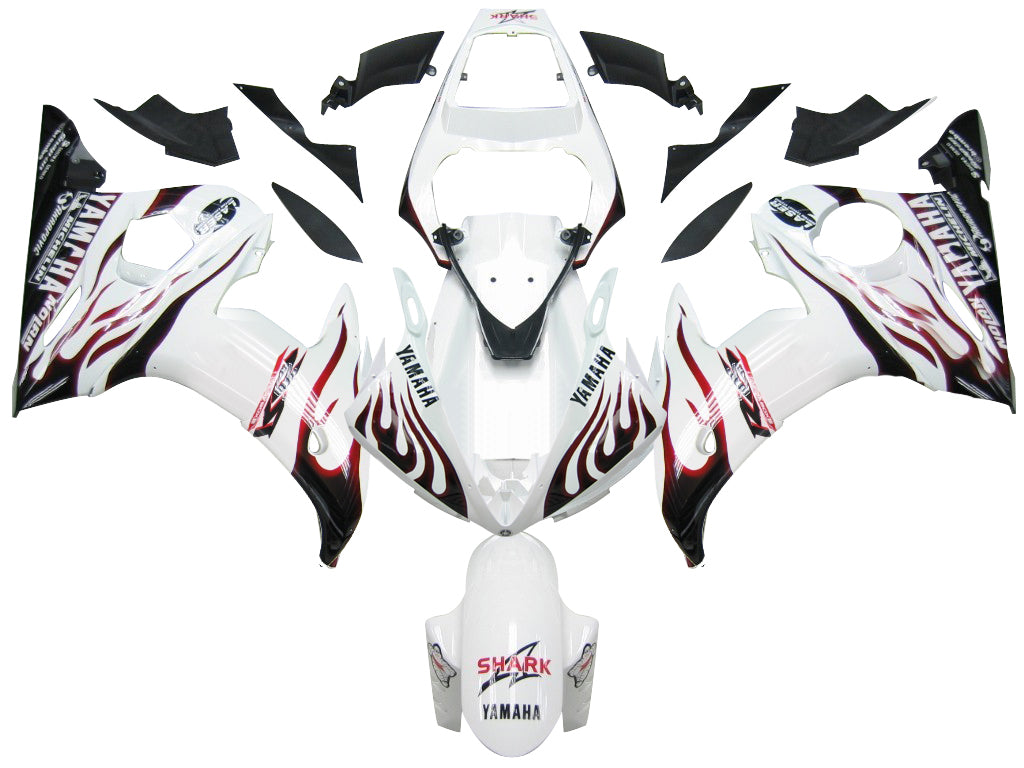 Amotopart 2003-2004 Yamaha R6 &amp; 2006-2009 YZF R6S Carénage Blanc et kit flamme noire