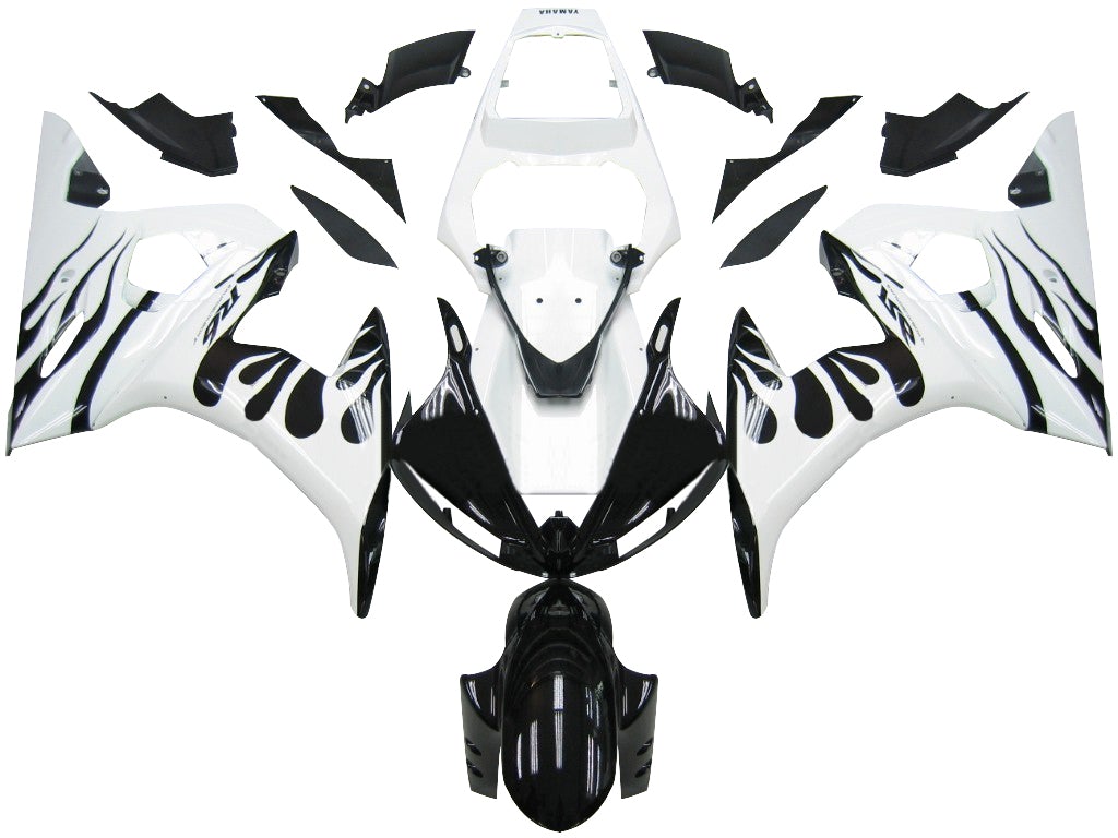 Amotopart 2005 Yamaha R6 Verkleidung White & Black Flame Kit