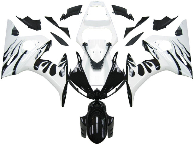 Amotopart 2005 Yamaha R6 Verkleidung White & Black Flame Kit