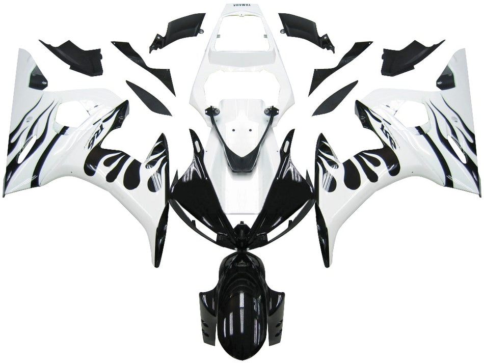 Amotopart 2005 Yamaha R6 Verkleidung White & Black Flame Kit