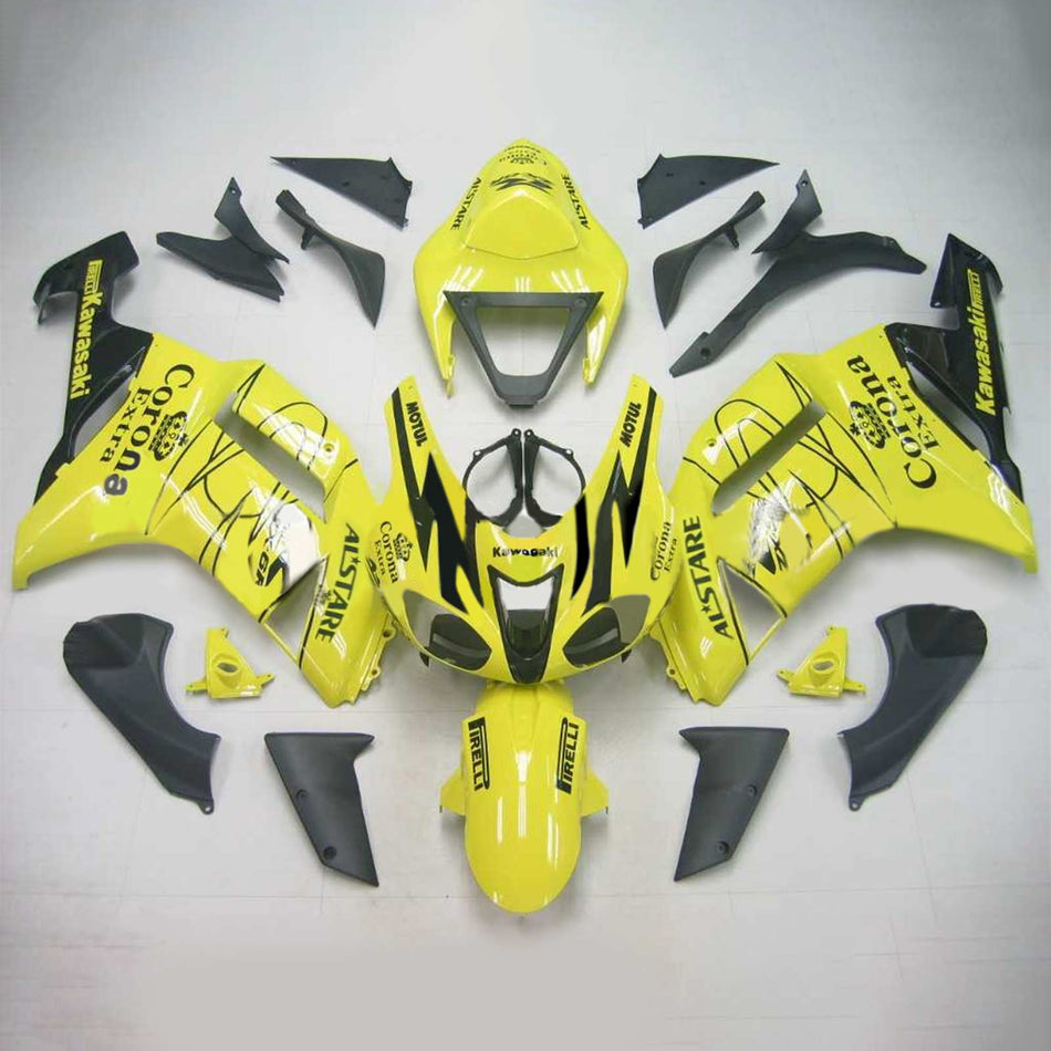 Amotopart Kawasaki 2007-2008 ZX6R 636 Jaune avec kit de garniture de ligne noire