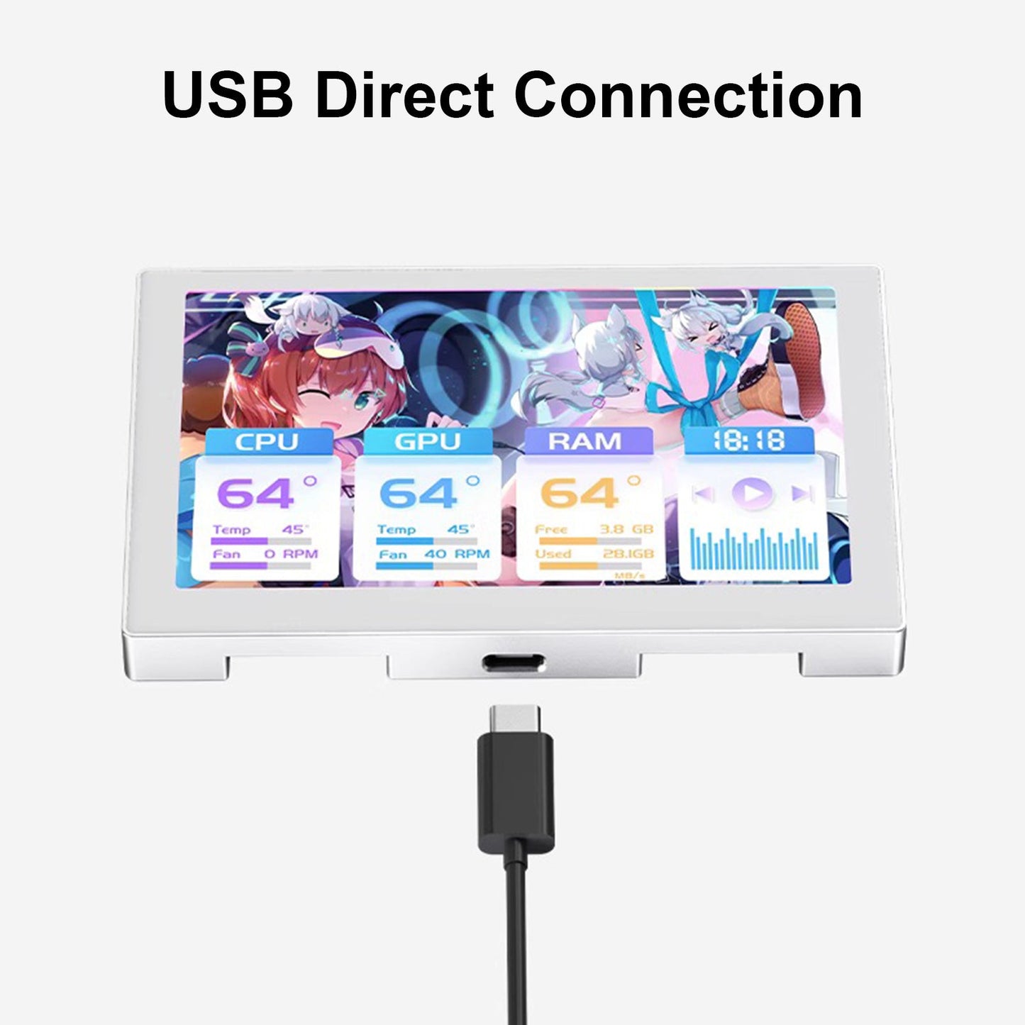 5/7-Zoll-USB-Computergehäuse, Sekundärbildschirm, IPS-Tischmontage-Atmosphärenbildschirm