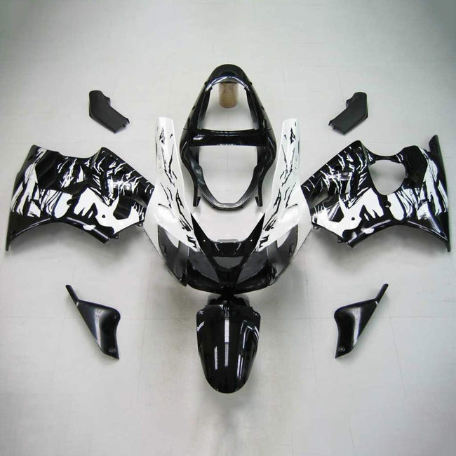 Kit de carénage Amotopart 2000-2002 Kawasaki ZX6R Noir Blanc