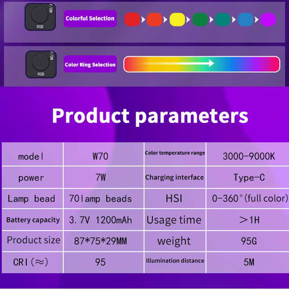 Taschen-RGB-Vollfarb-LED-Videoleuchte mit 3000–9000 K, Fotografie-Fülllampe, VLog