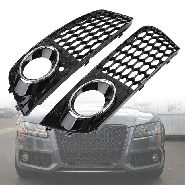 Pair Honeycomb Mesh Fog Light Open Vent Grill Intake Fit Audi A4 B8 2009-2012