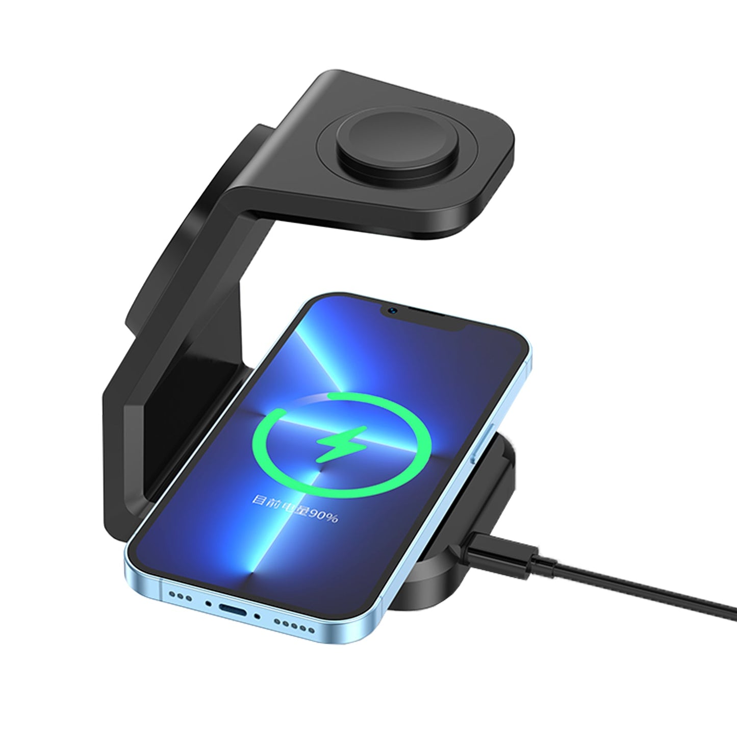 Chargeur sans fil rapide 15W 3in1 Qi Support de charge pour iPhone 14 Apple Watch SE 6 5