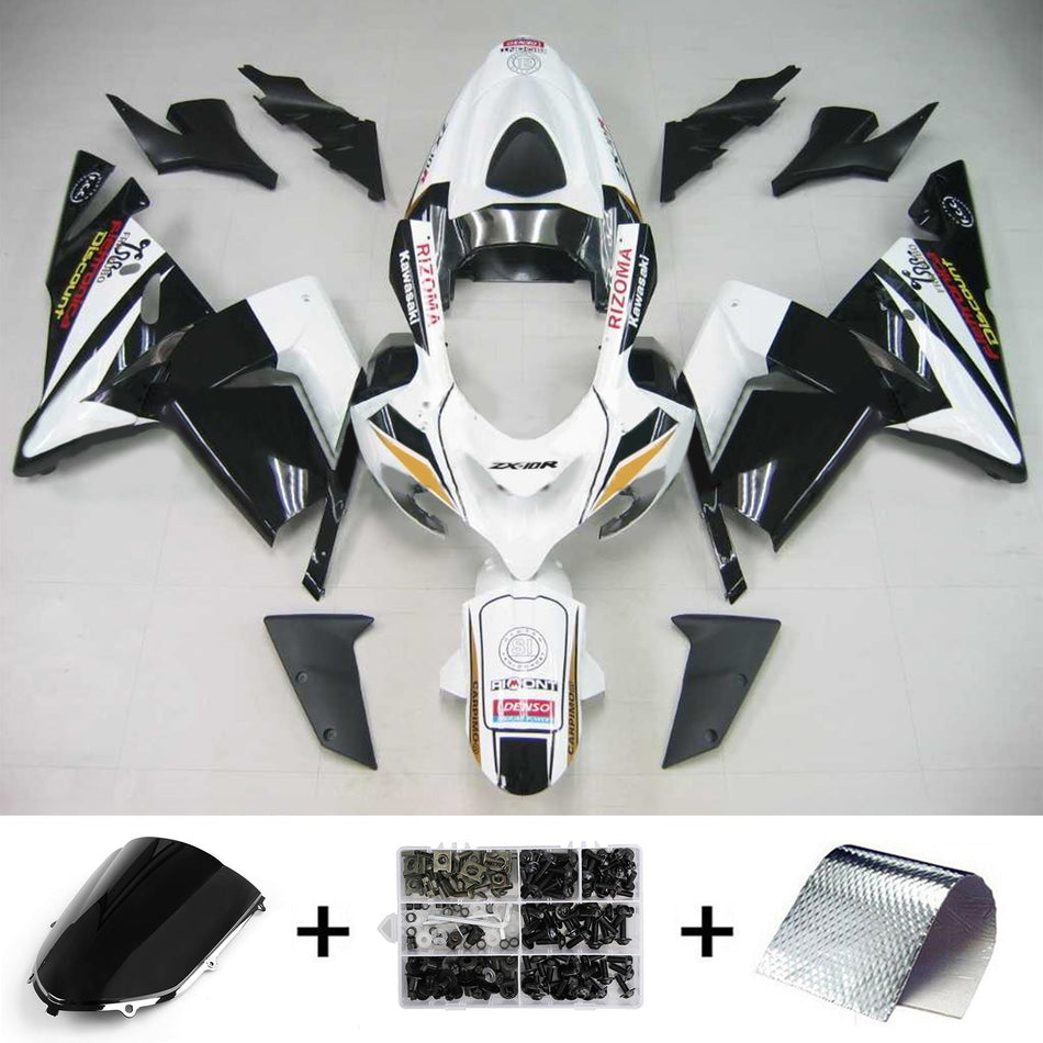 Amotopart Kawasaki 2004-2005 ZX10R Kit de carénage noir et blanc