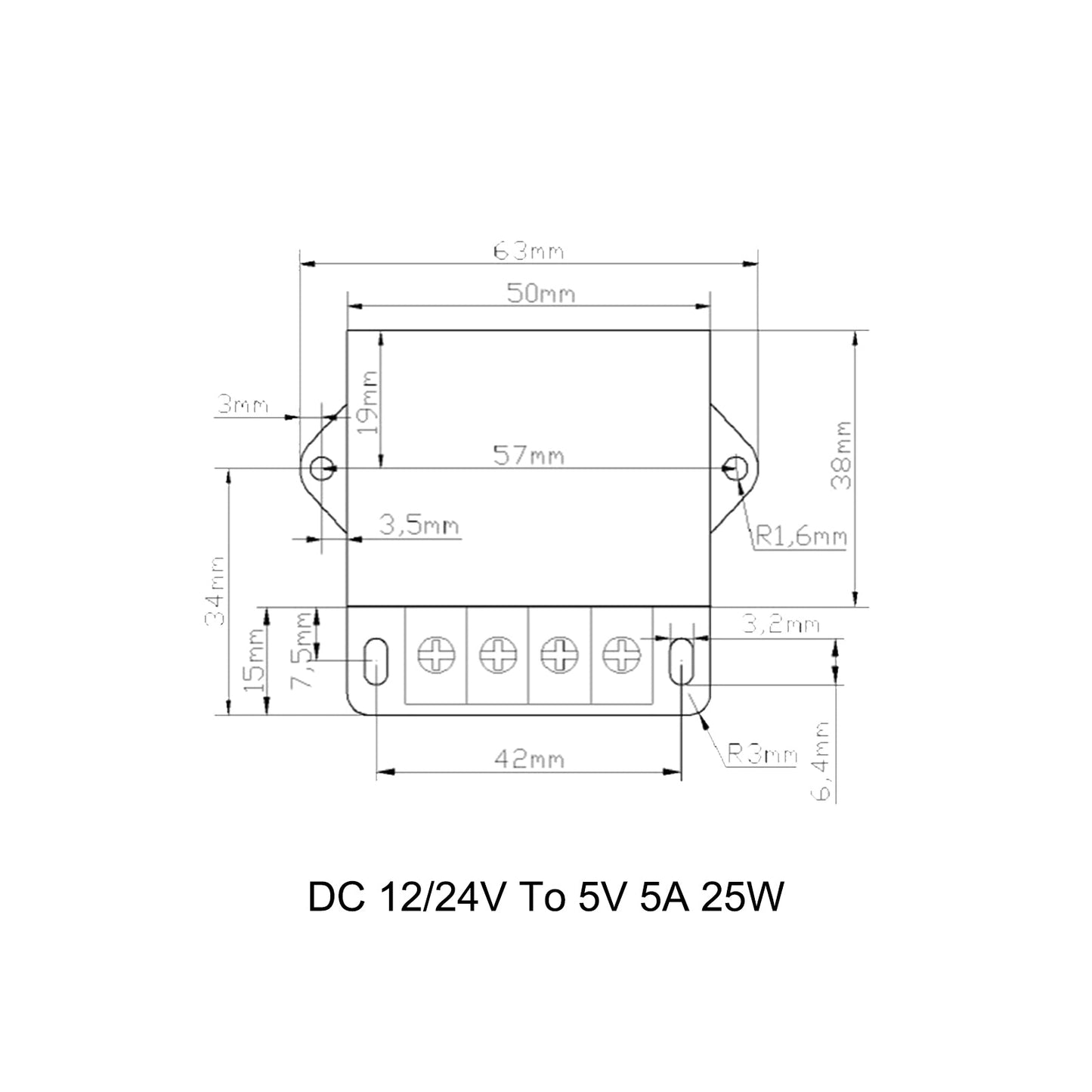 DC 12V/24V à 5V 5A 25W Convertisseur Régulateur Alimentations Transformateur