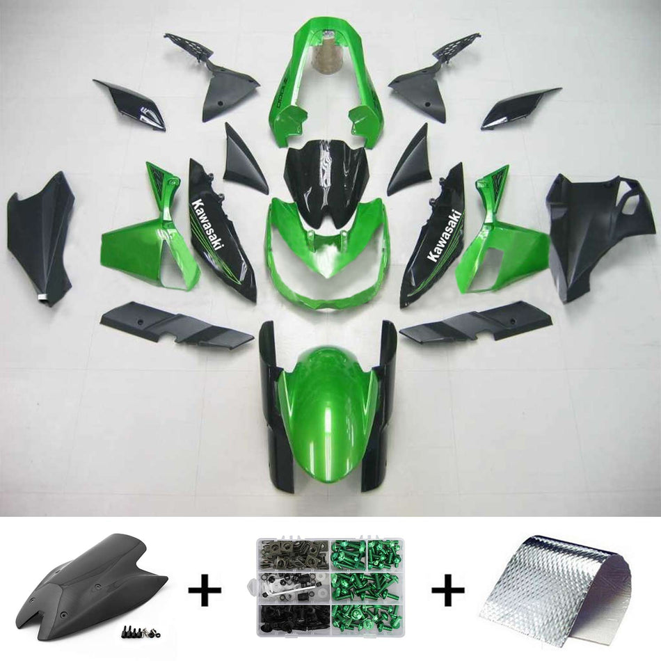 Amotopart Kawasaki Z1000 2010-2013 Kit de carénage vert brillant noir