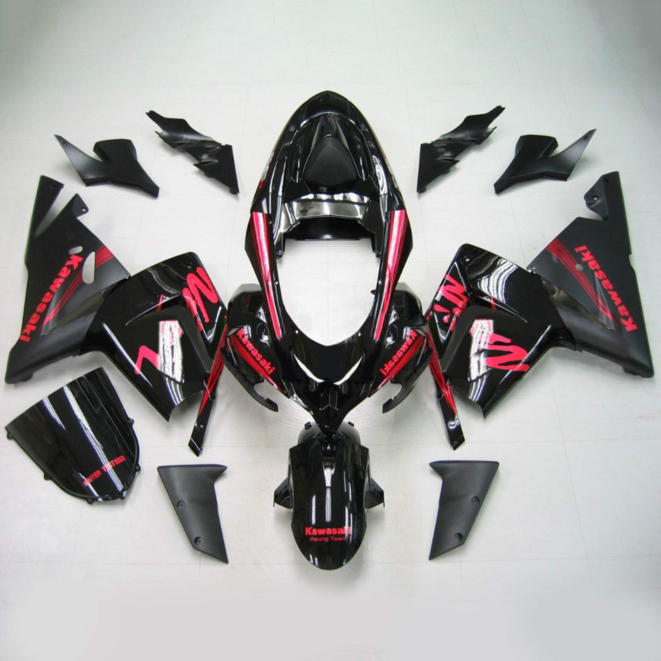 Kit de vente Amotopart Kawasaki 2004-2005 ZX10R Noir avec logos rouges