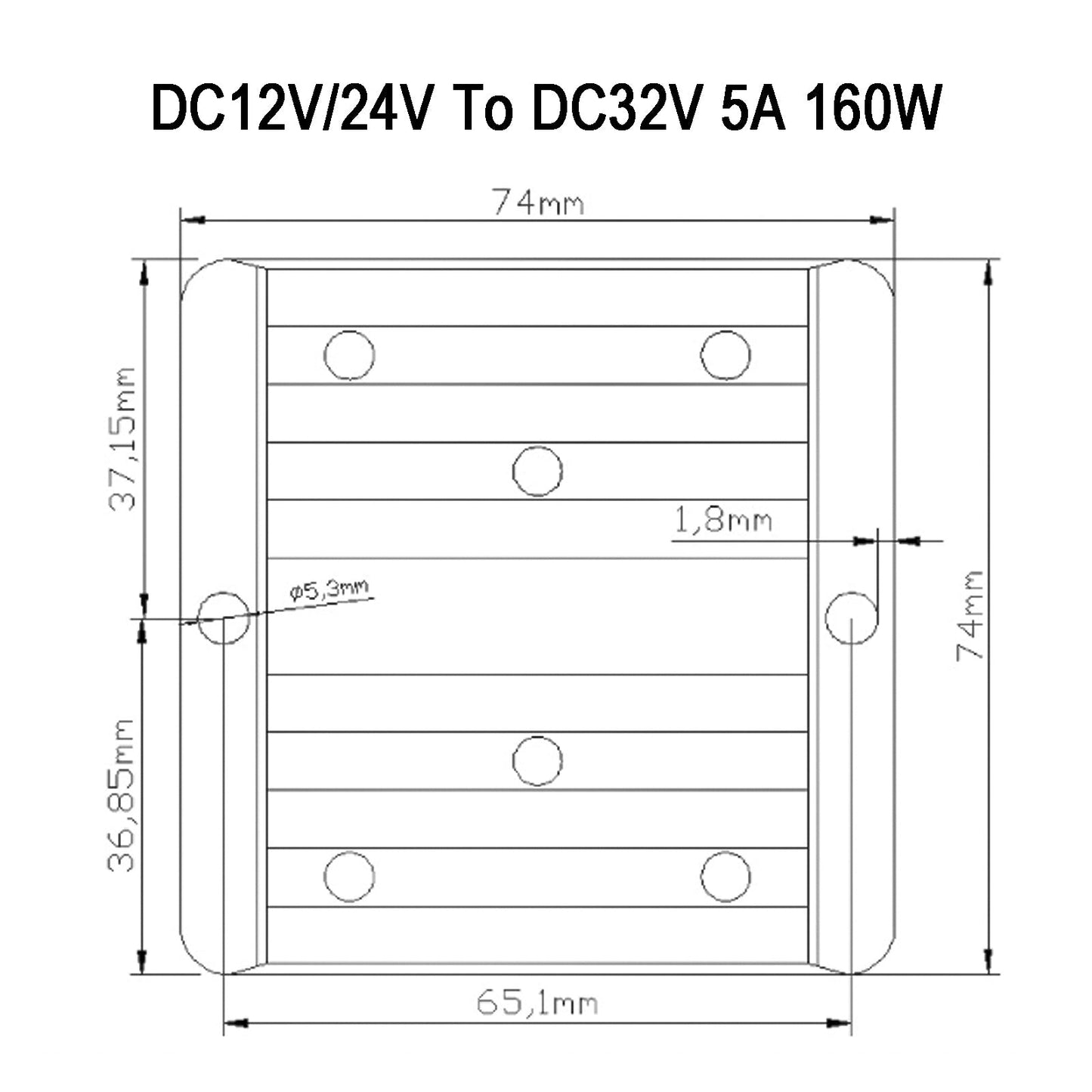 DC-DC 12/24V-32V 5A 160W Step Up Auto Netzteil Konverter Regler Wasserdicht