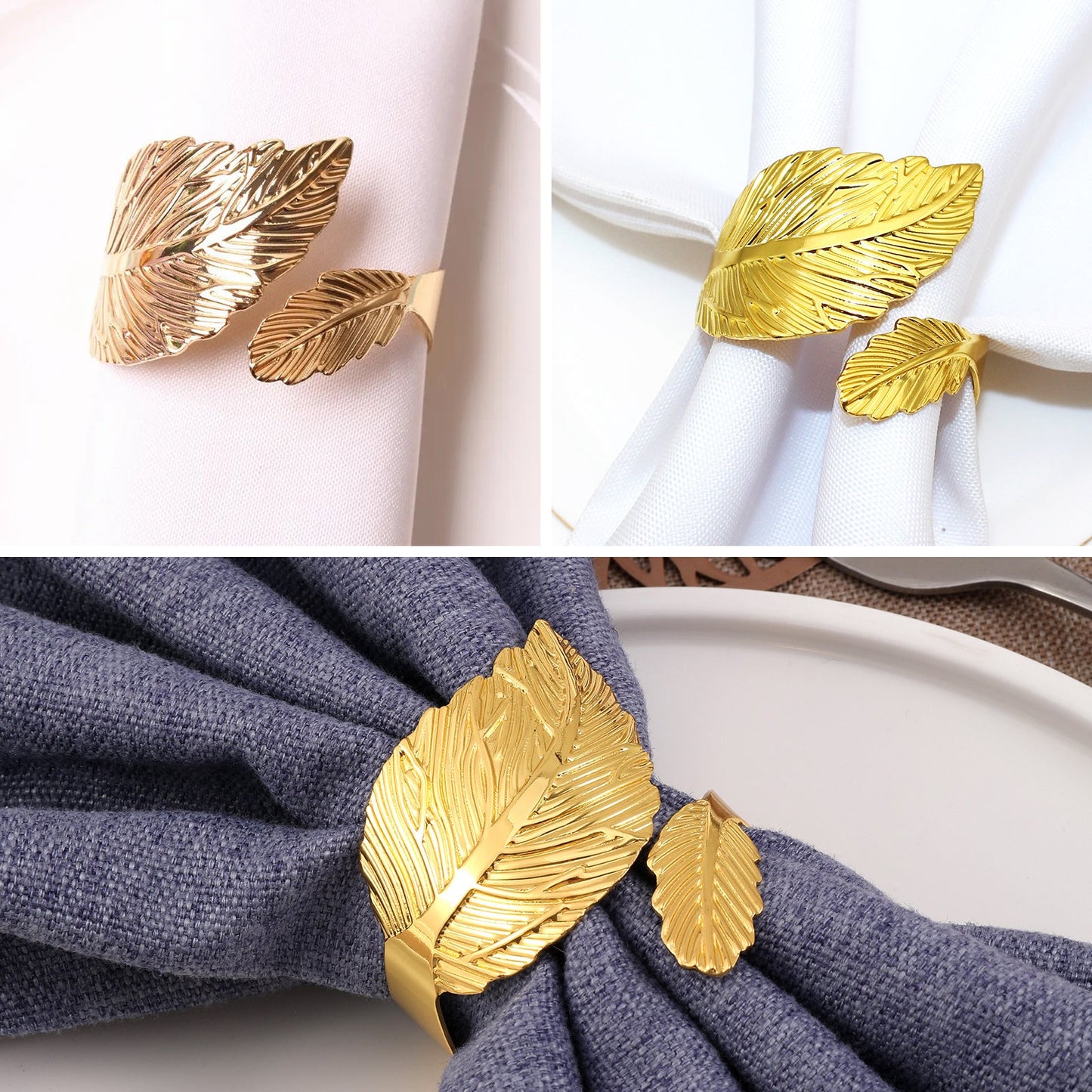 6PCS Serviettenringe Blatt Serviettenhalter Adornmen Legierung Golden