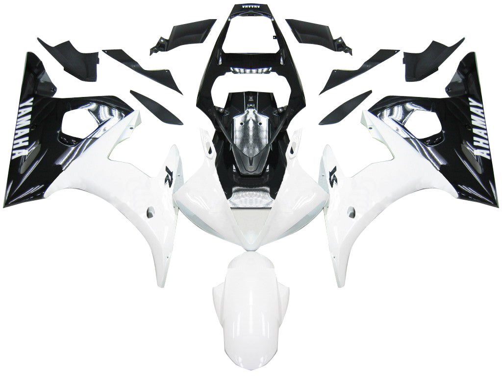 Amotopart 2003-2004 Yamaha R6 &amp; 2006-2009 YZF R6S Kit de carénage noir et blanc