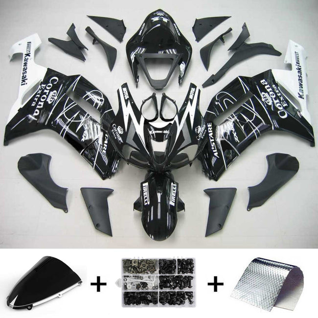 Amotopart Kawasaki 2007-2008 ZX6R 636 Noir avec kit de finition ligne blanche