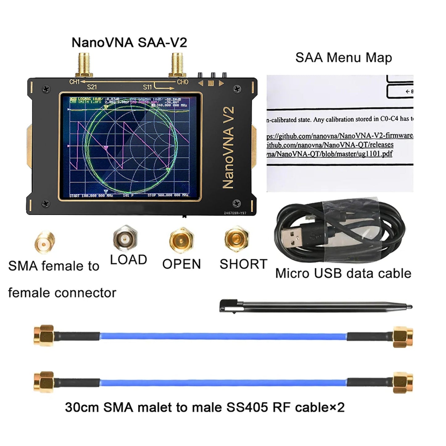 NanoVNA V2 3G 3,2" Vektor-Netzwerk-Antennenanalysator 50kHz-3GHz für Kurzwelle