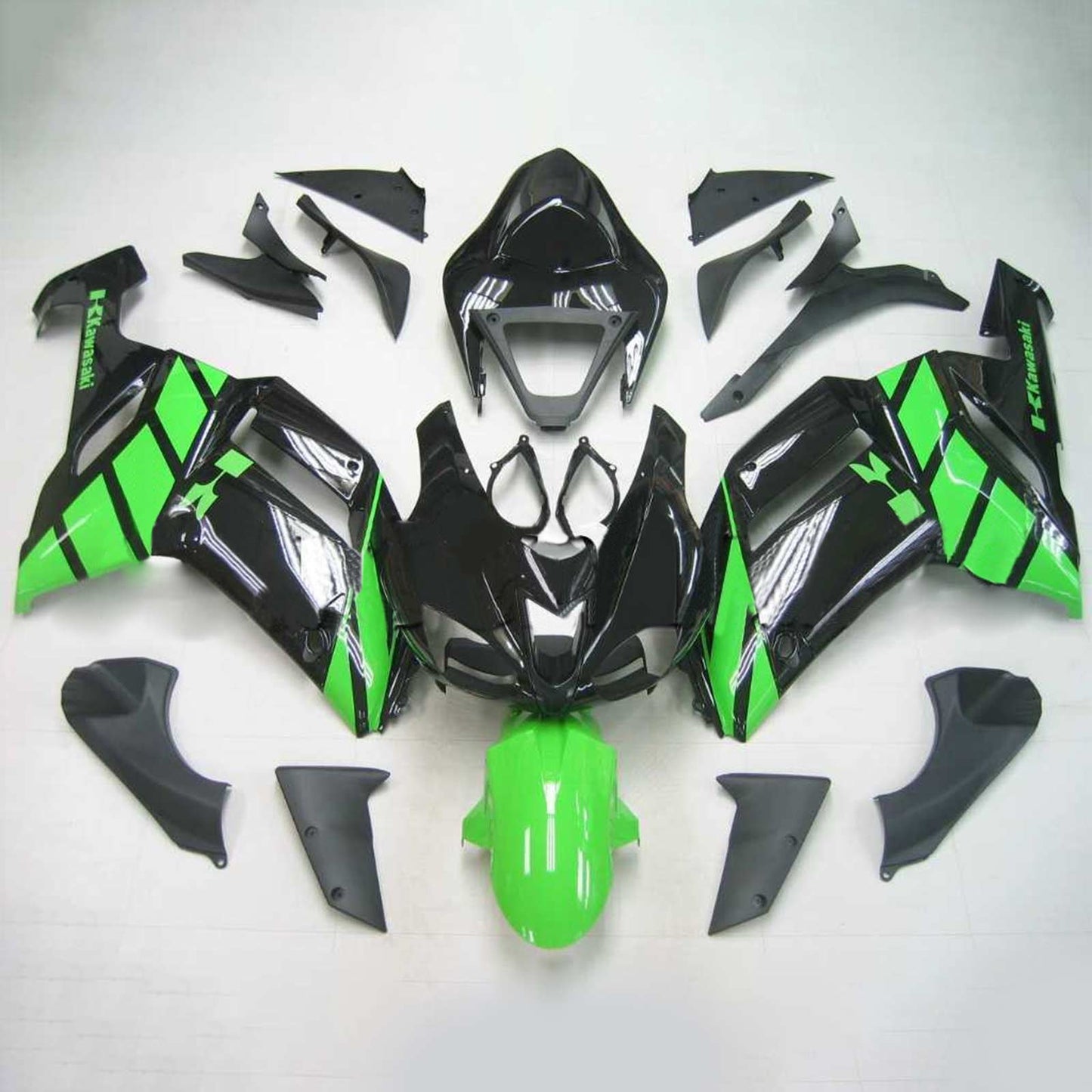 Amotopart Kawasaki 2007-2008 ZX6R 636 Kit de carénage noir vert