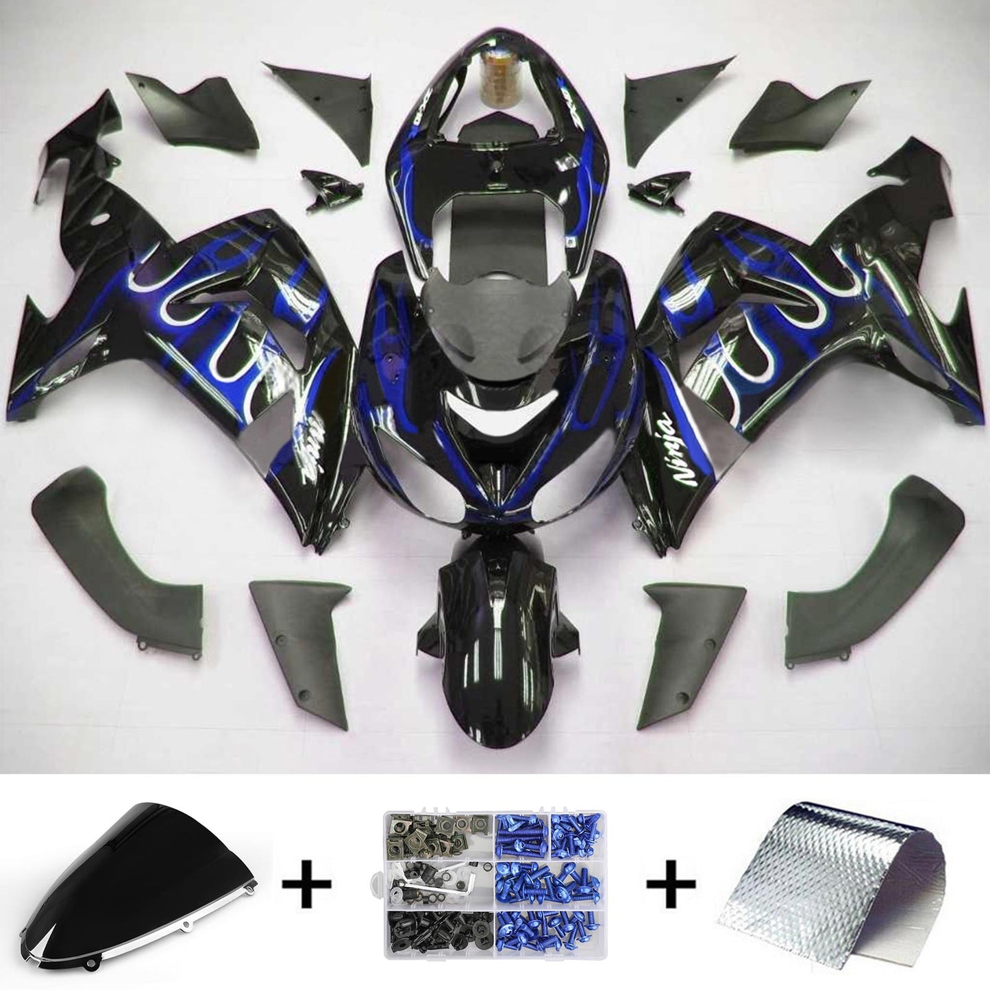 Amotopart Kawasaki ZX10R 2006-2007 Schwarzblau-Verkleidungskit