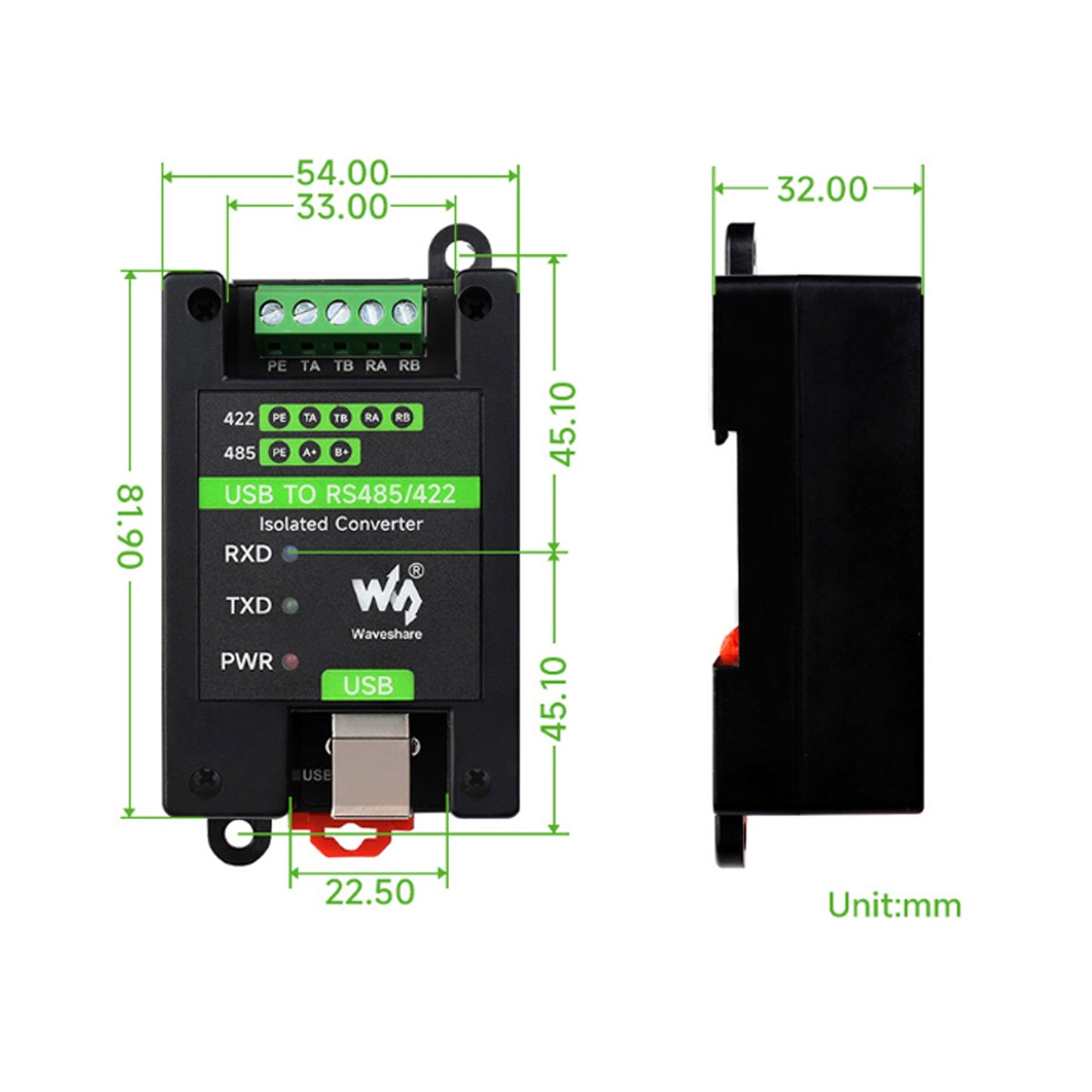 Isolierter Konverter in Industriequalität von USB zu RS485/RS422 mit Mehrfachschutzschaltungen